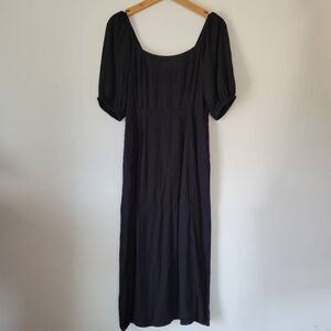 Old Navy Black Puff Sleeve Midi Dress Womens Small Square Neck Fit & Flare Cotta
